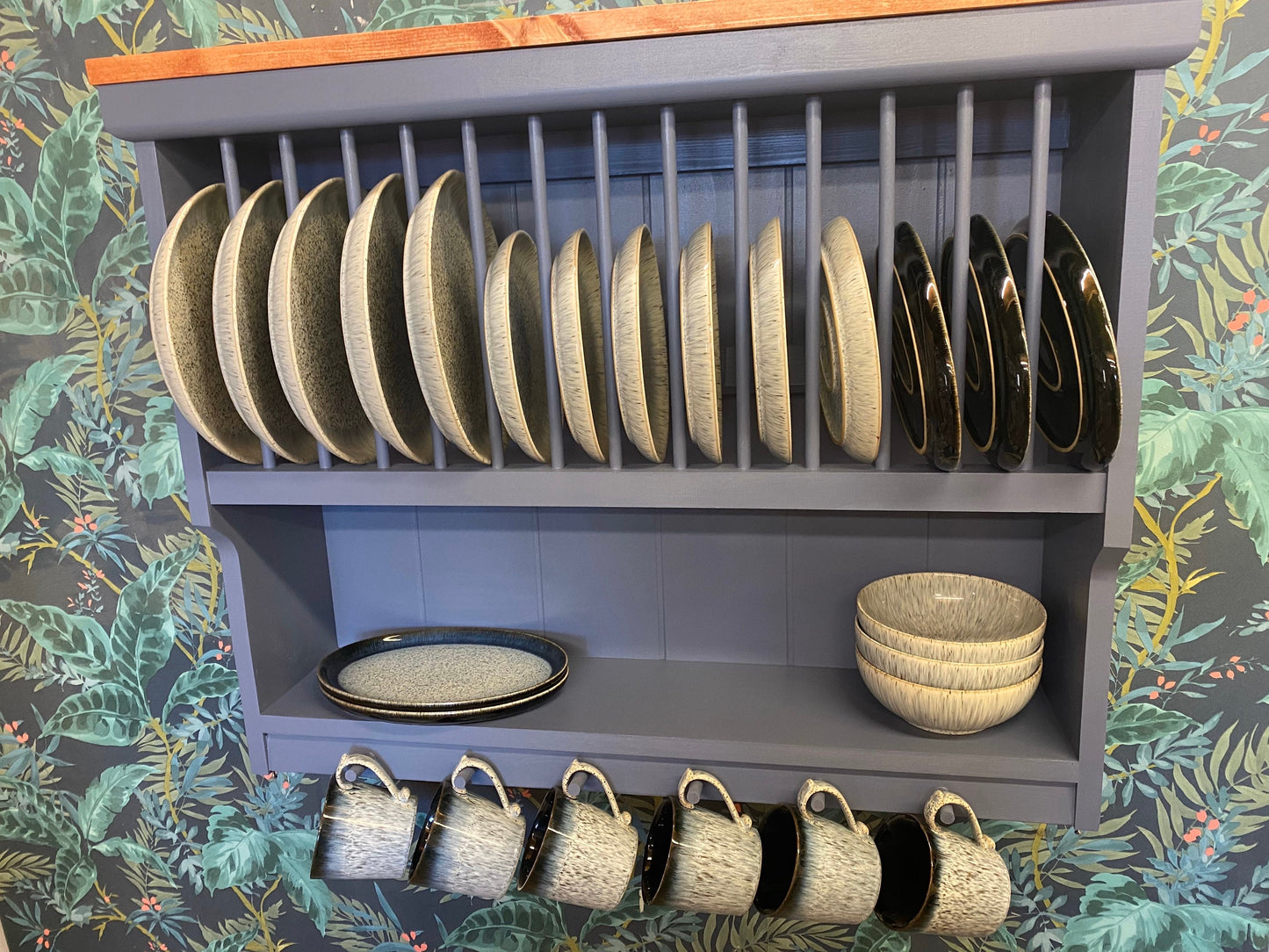 The Hatfield handmade pine kitchen plate rack storage