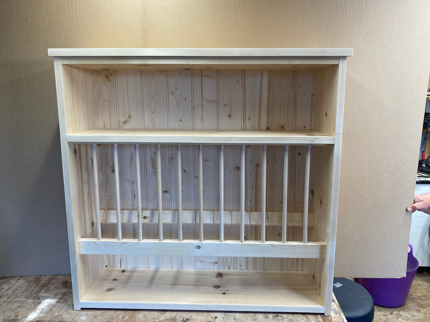 The Colchester natural kitchen solid pine handmade plate rack storage custom made to order