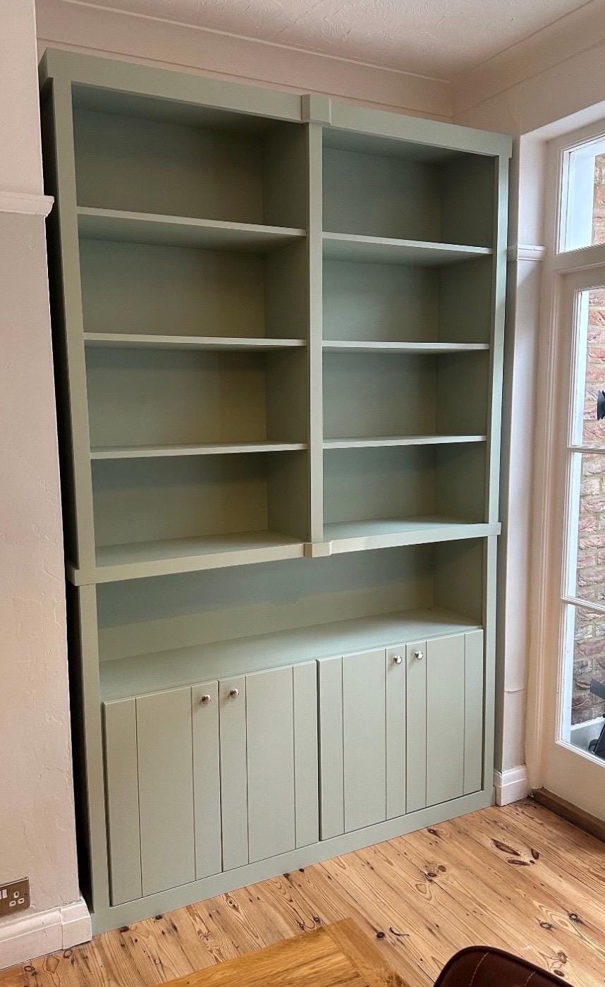 Granchester bookcase library handcrafted bespoke made to order deposit option available finished in your chosen colour choice