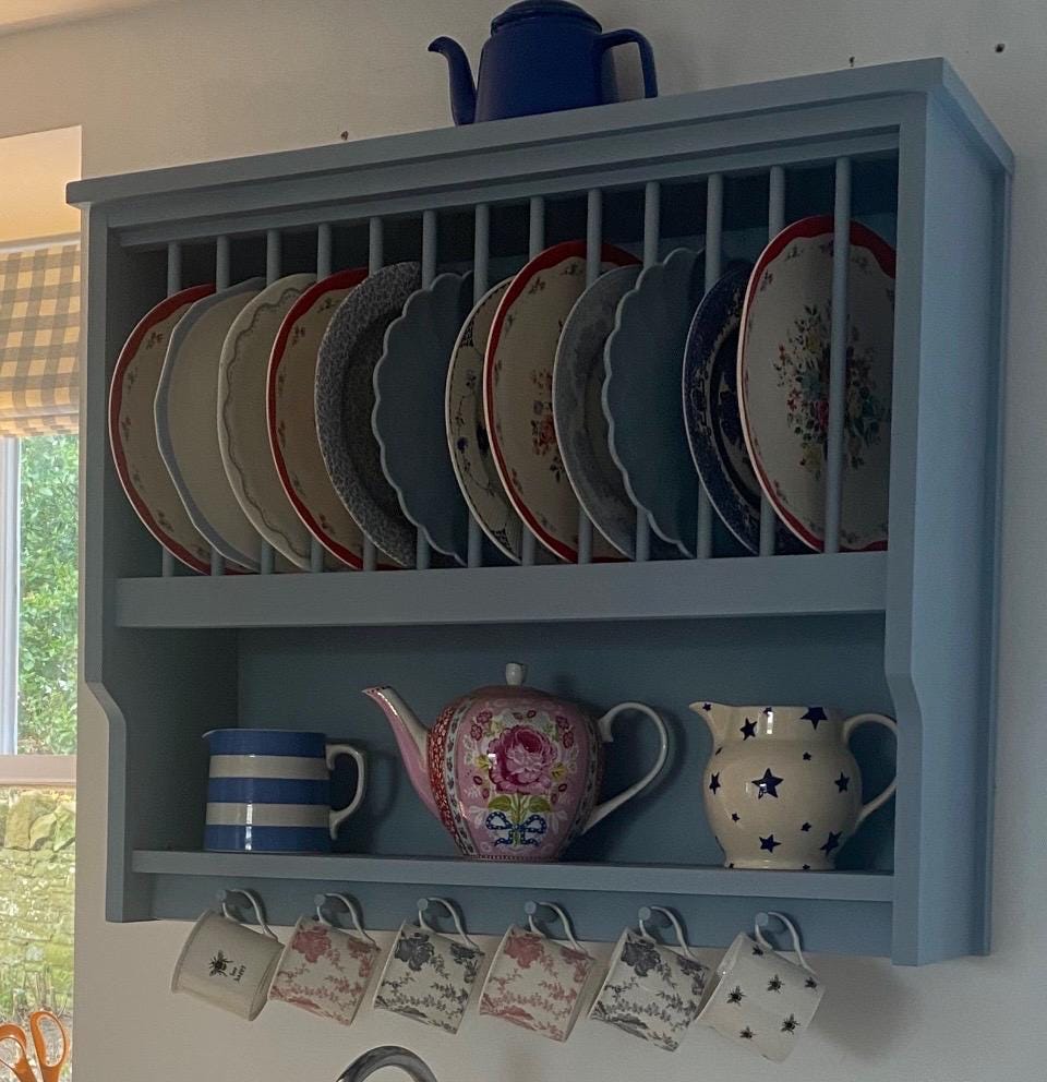 The Kilburn handmade kitchen plate rack storage finished in your chosen farrow and ball colour