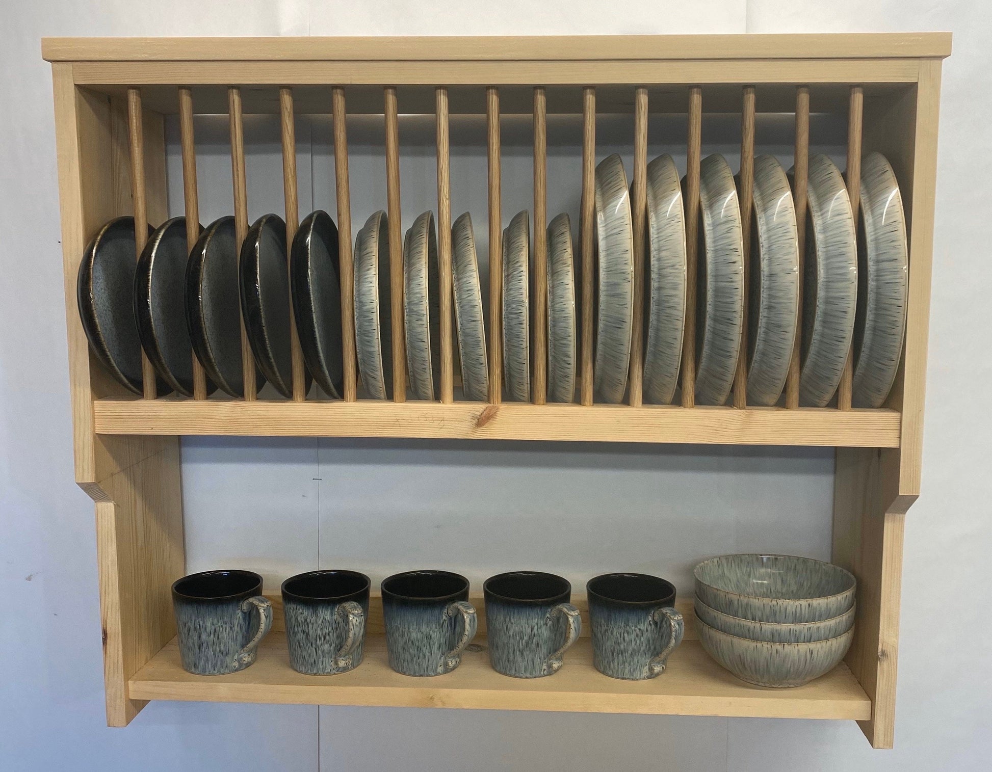 The Filey natural kitchen pine handmade plate rack storage custom made to order