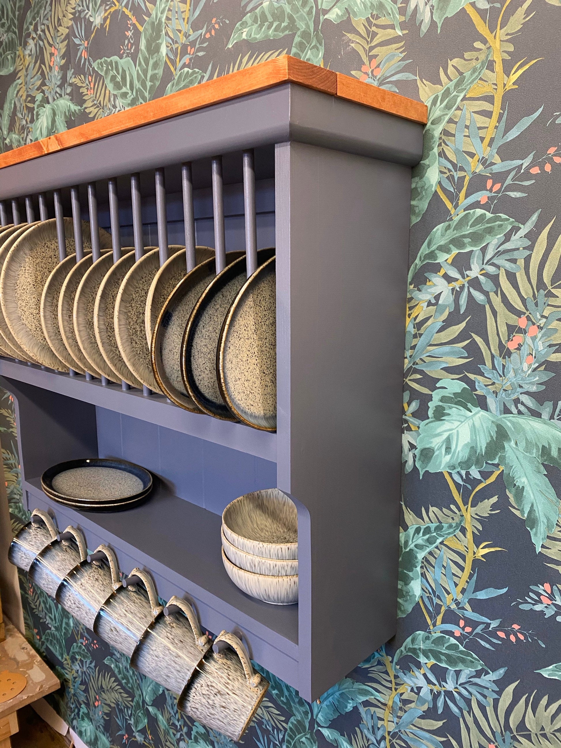 The Hatfield handmade pine kitchen plate rack storage