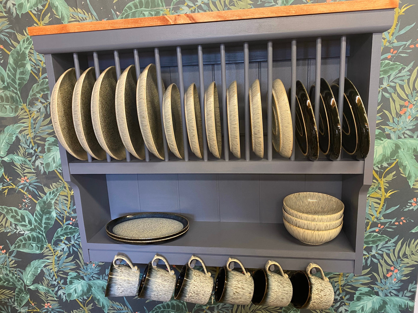 The Hatfield handmade pine kitchen plate rack storage