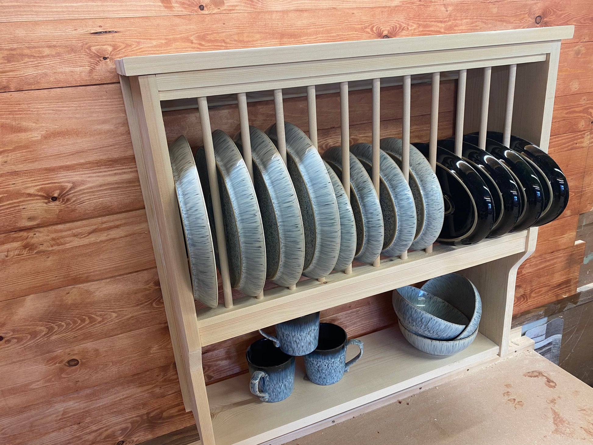 The Hereford natural kitchen pine handmade plate rack storage