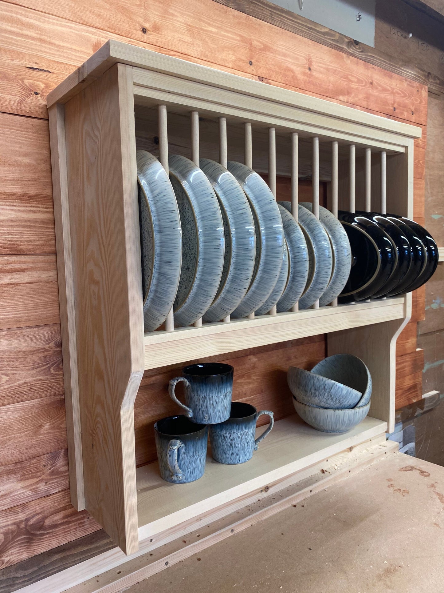 The Hereford natural kitchen pine handmade plate rack storage