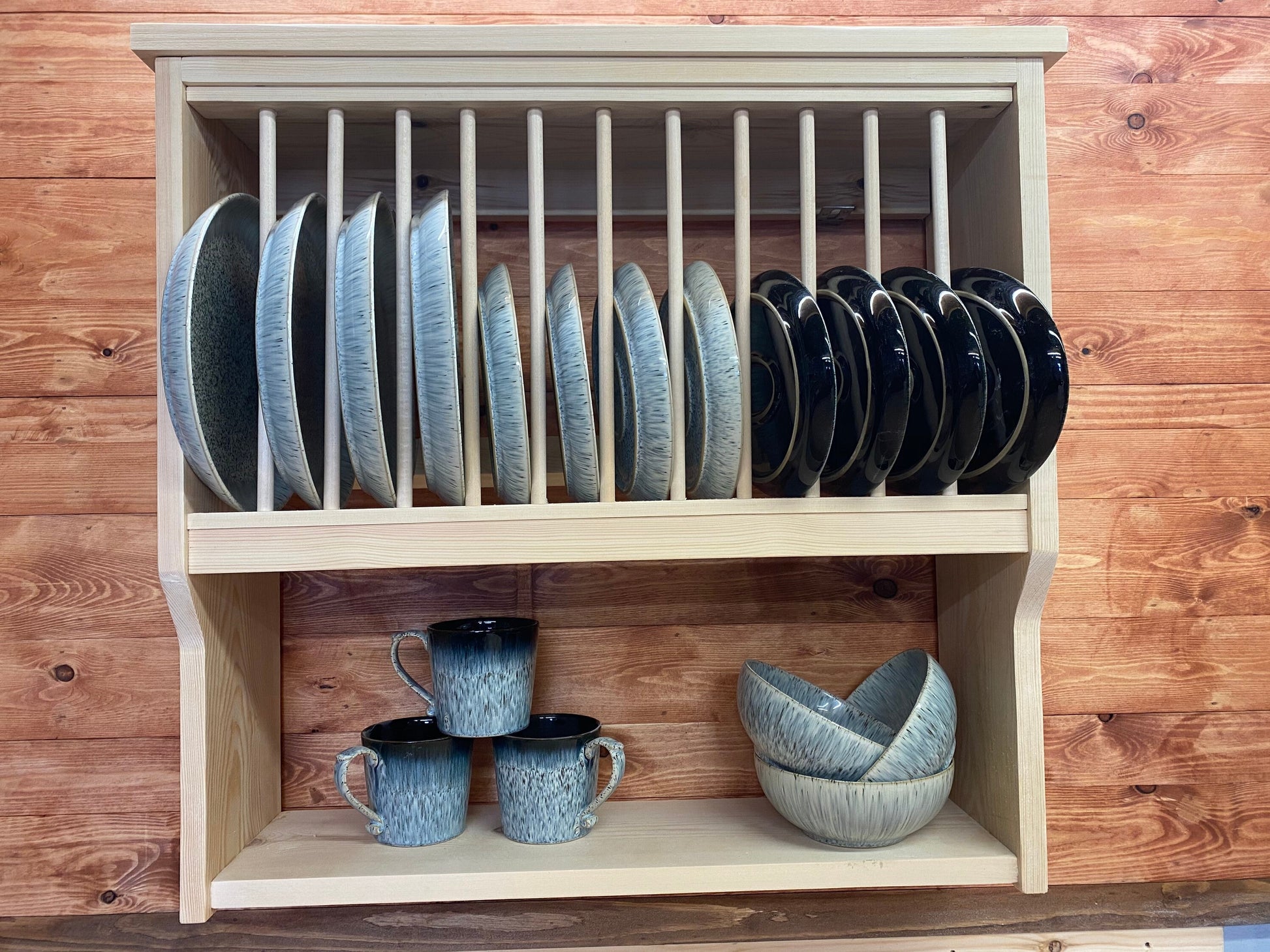The Hereford natural kitchen pine handmade plate rack storage