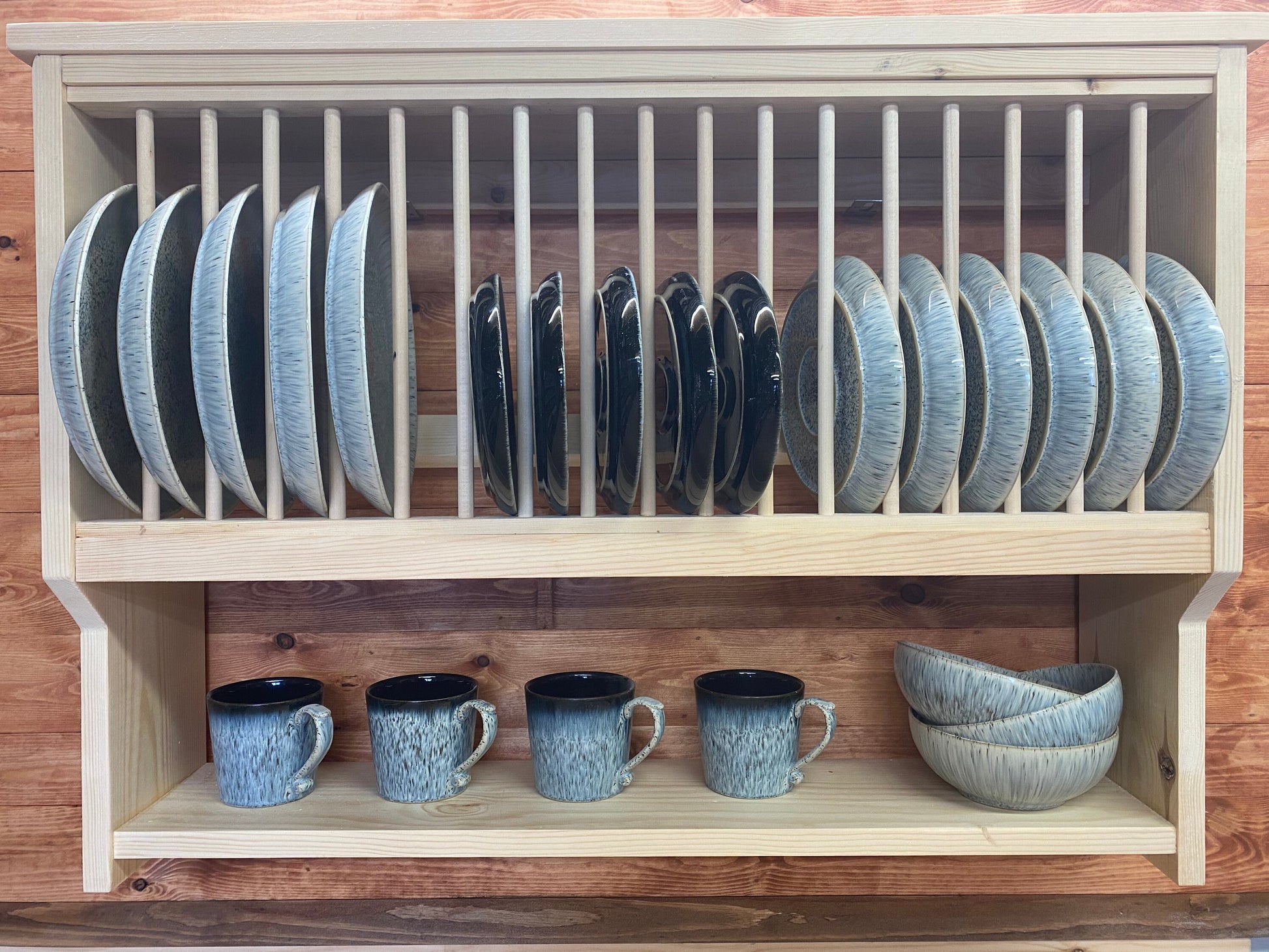 The Swan natural kitchen pine handmade plate rack storage custom made to order