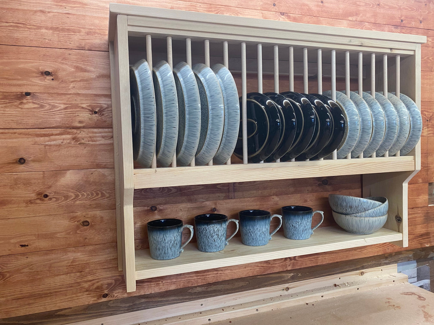 The Swan natural kitchen pine handmade plate rack storage custom made to order