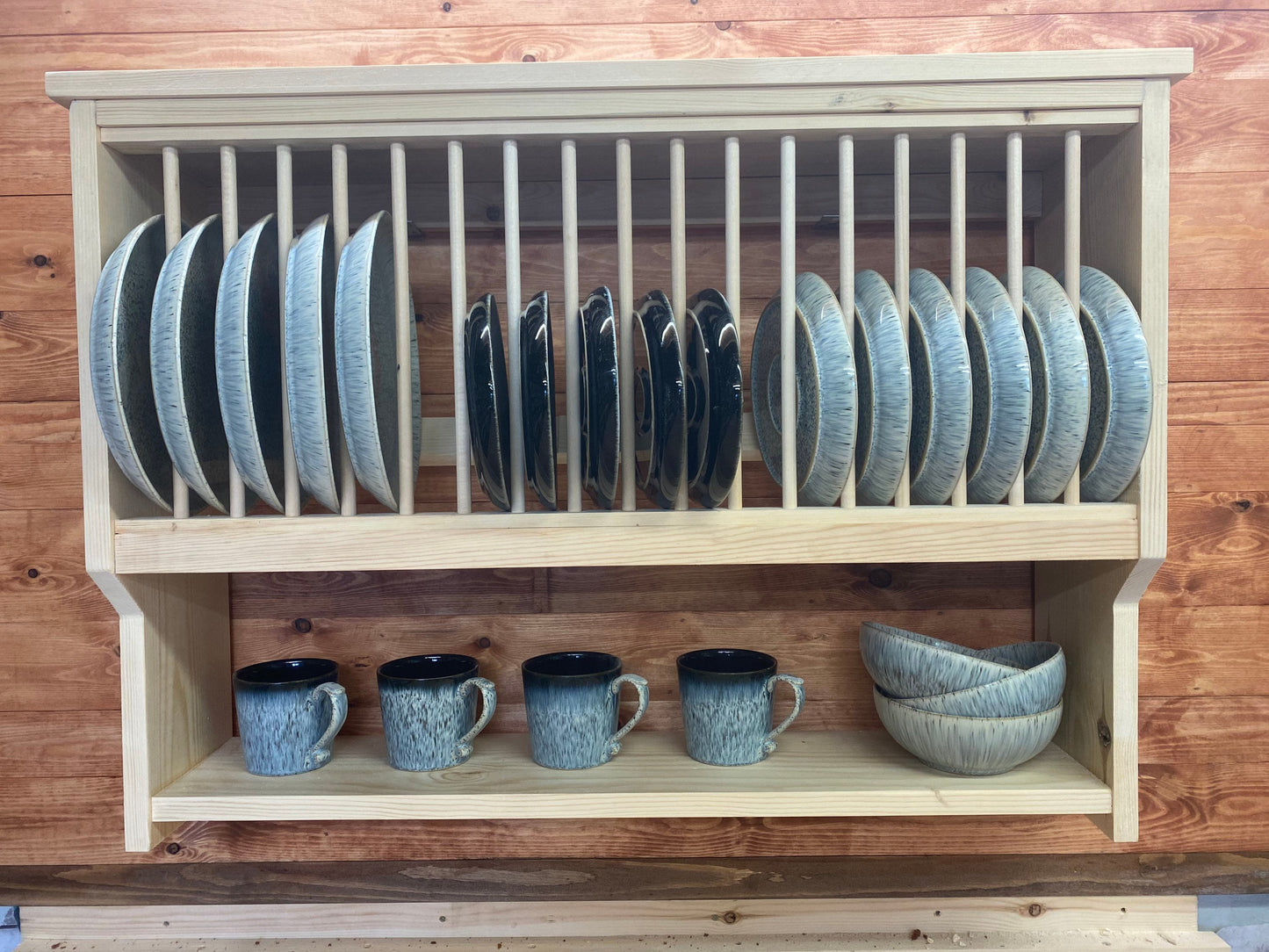 The Swan natural kitchen pine handmade plate rack storage custom made to order