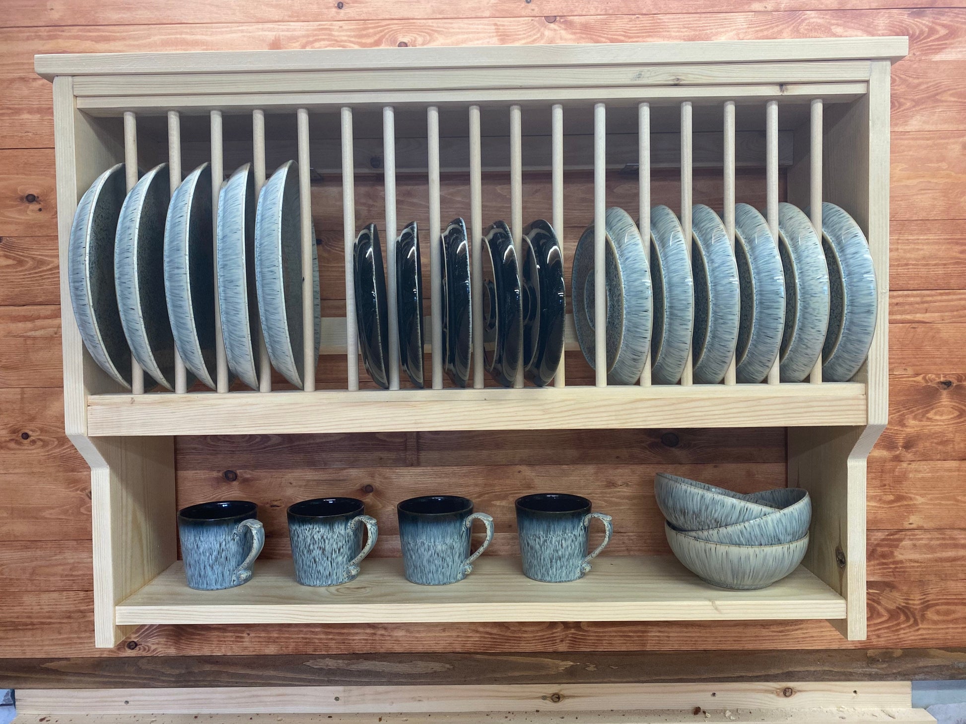 The Swan natural kitchen pine handmade plate rack storage custom made to order
