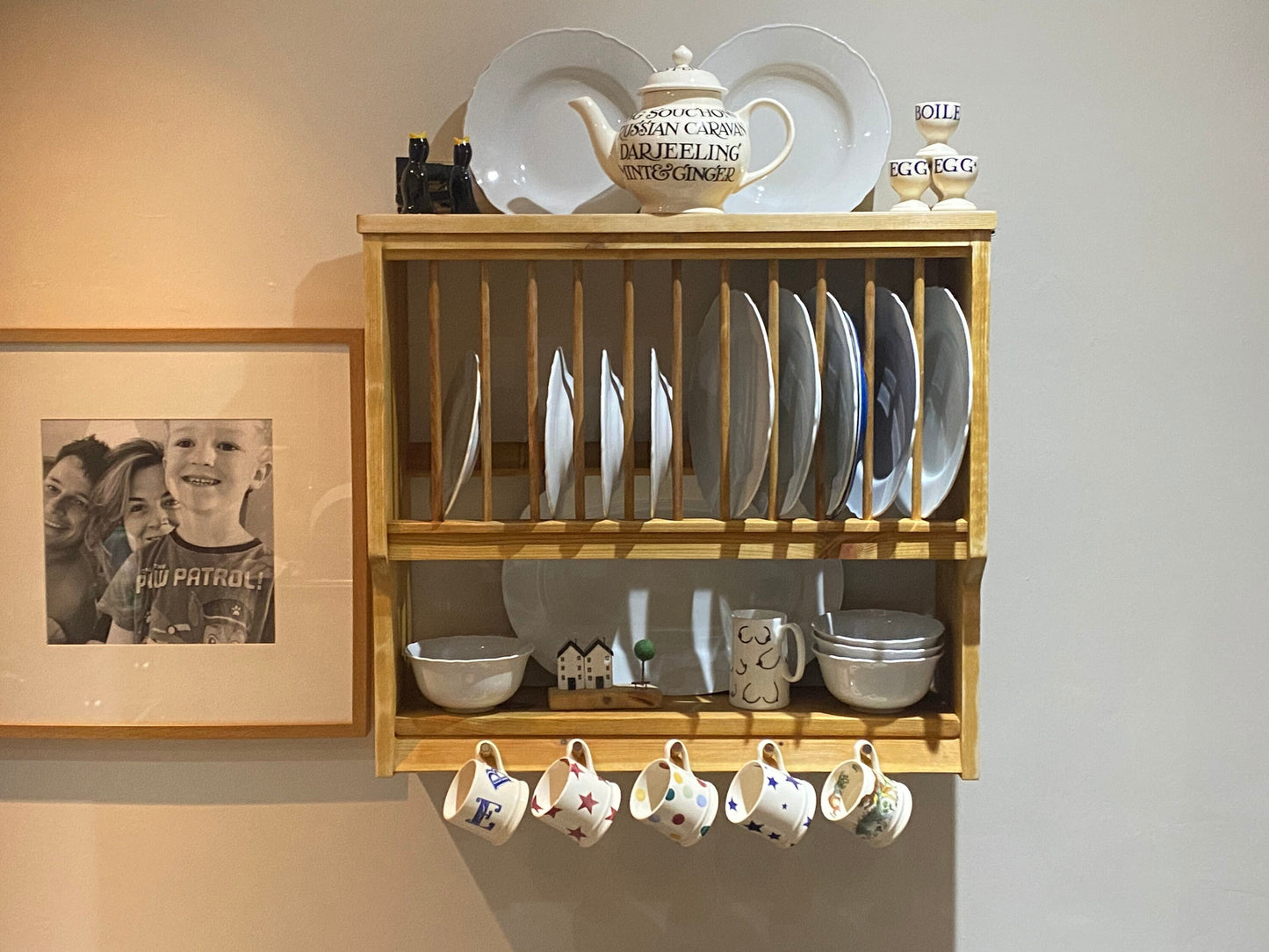 The Cotswold handmade kitchen pine plate rack storage