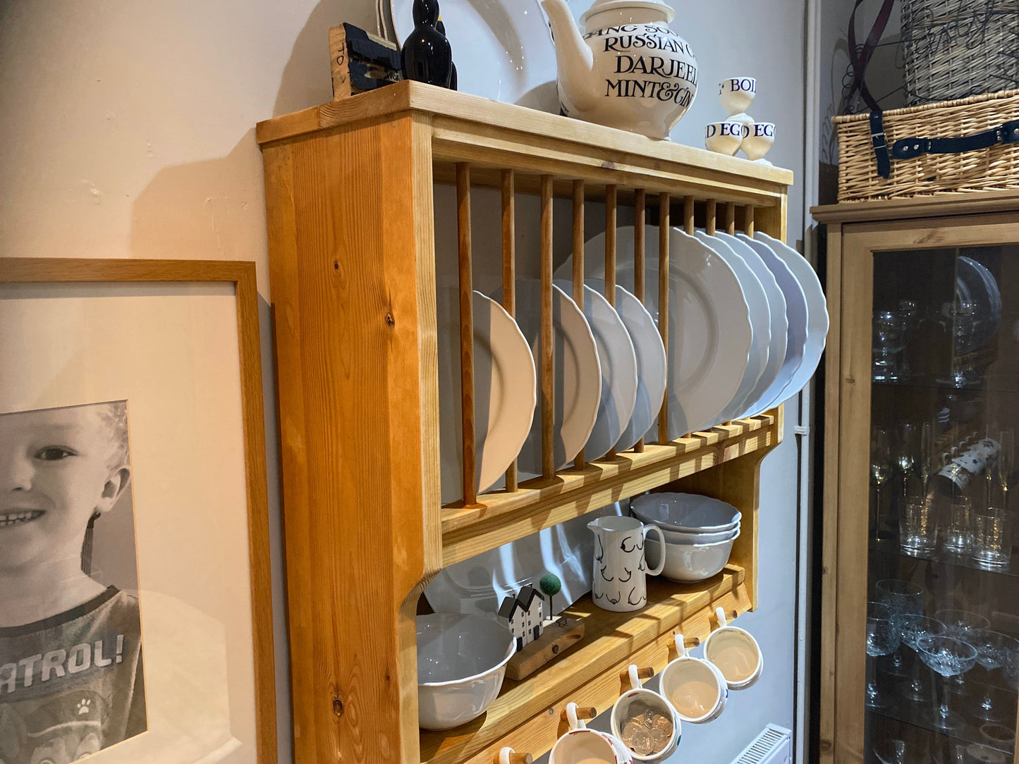 The Cotswold handmade kitchen pine plate rack storage
