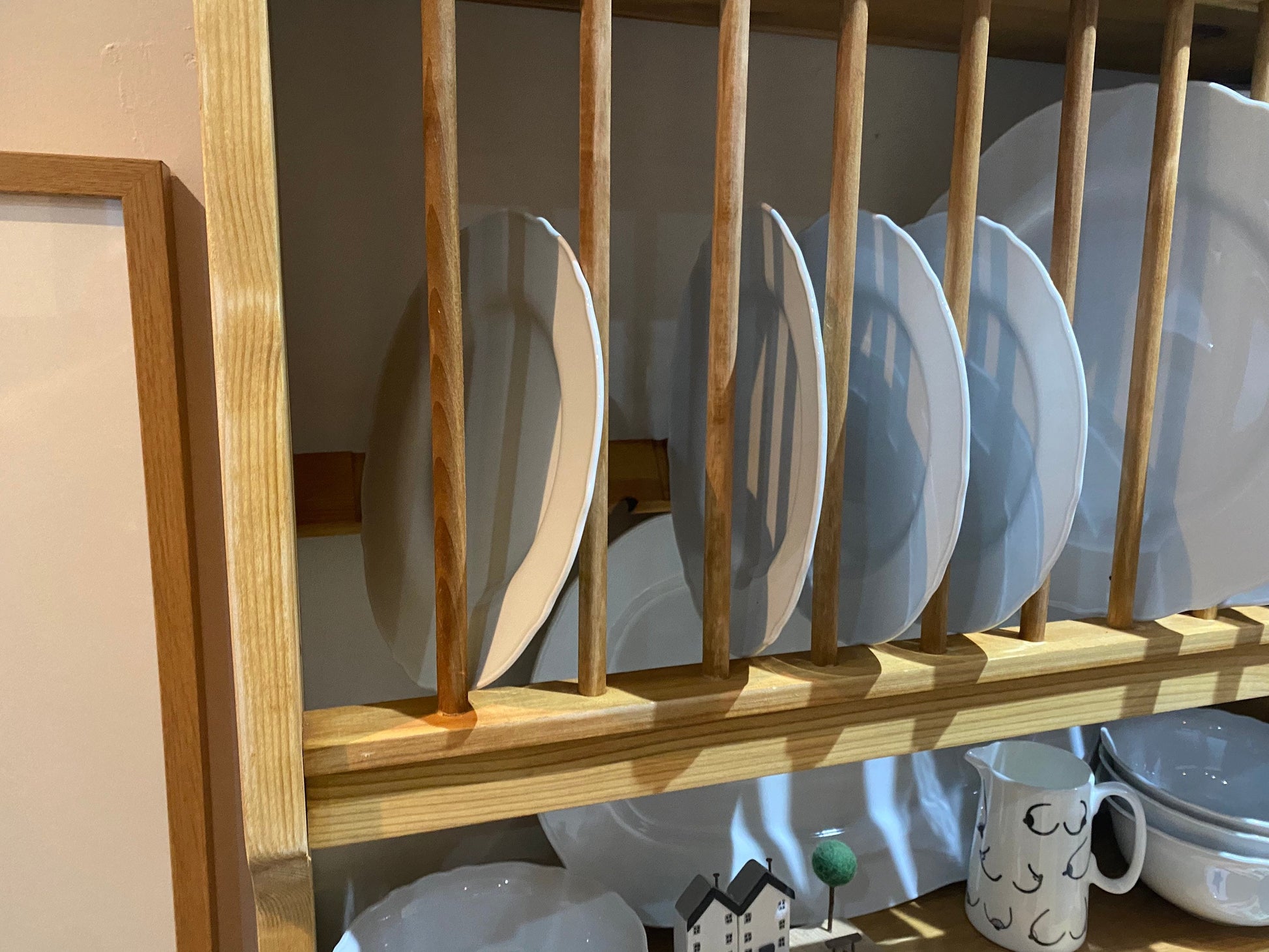 The Cotswold handmade kitchen pine plate rack storage
