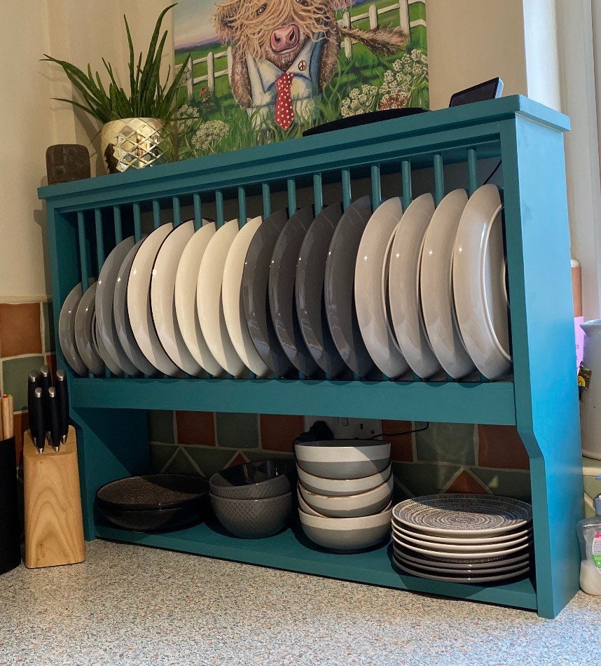 The Albert handmade plate rack storage - natural pine - wall mounted or stand on your counter top