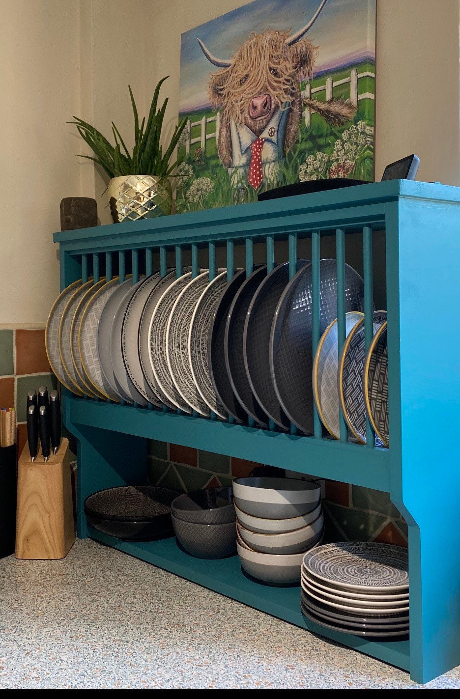 The Albert handmade plate rack storage - natural pine - wall mounted or stand on your counter top