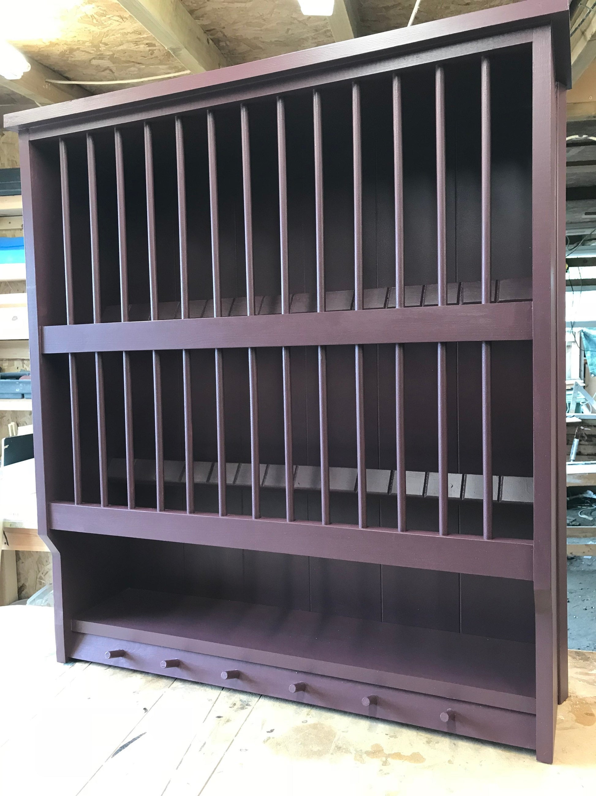 The Swallow kitchen pine handmade plate rack available in your chosen f&b colour