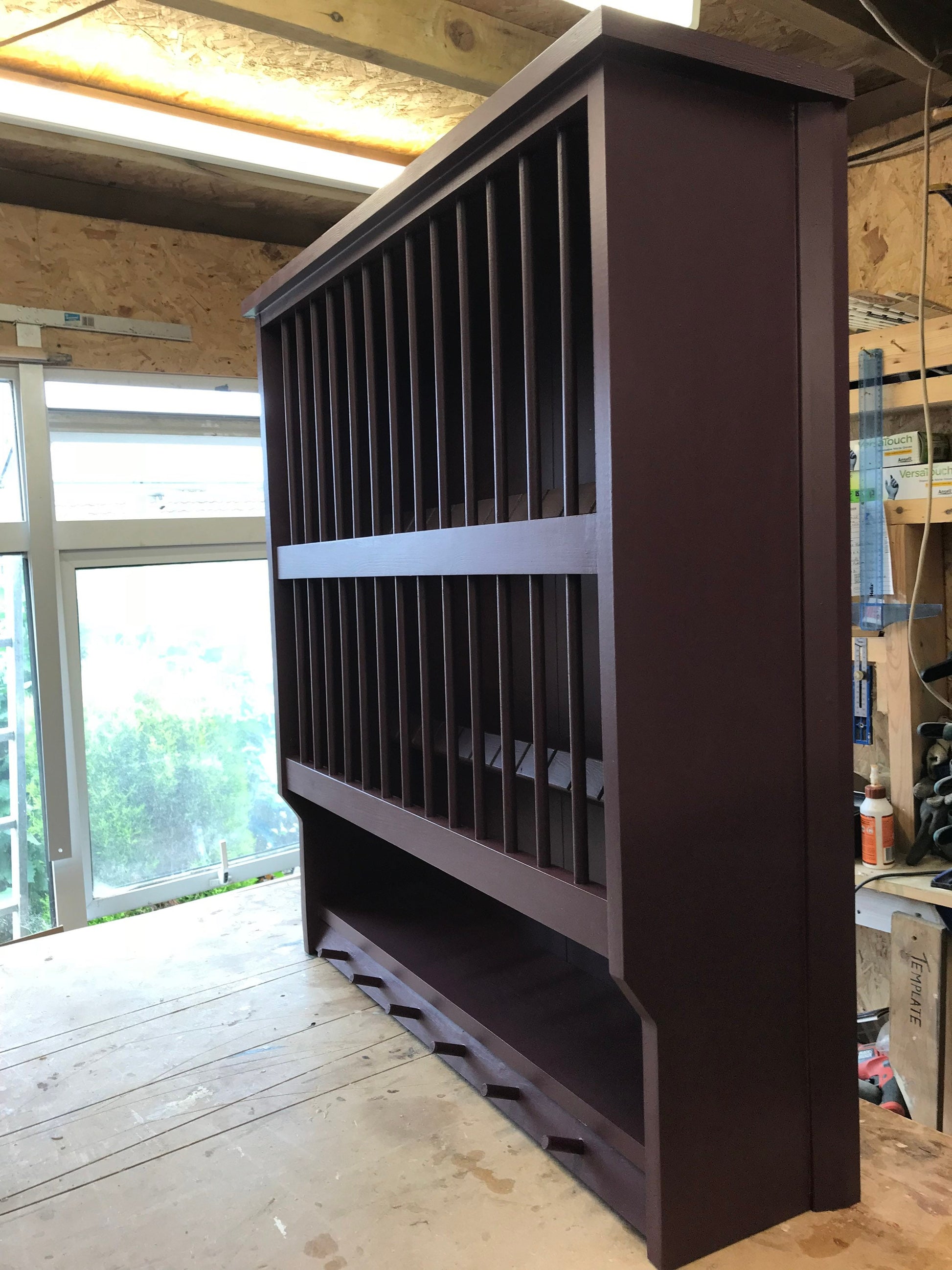 The Swallow kitchen pine handmade plate rack available in your chosen f&b colour