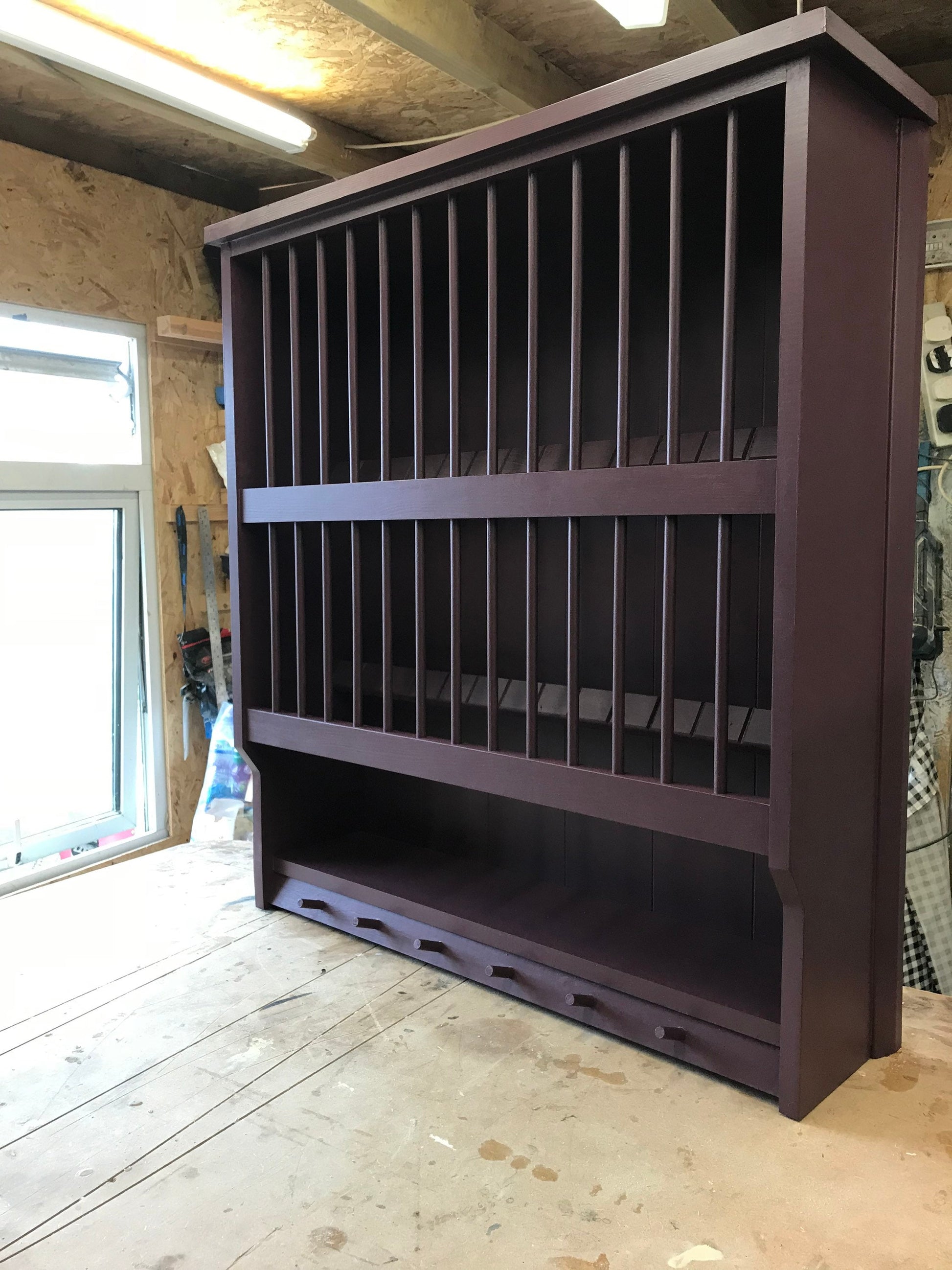 The Swallow kitchen pine handmade plate rack available in your chosen f&b colour