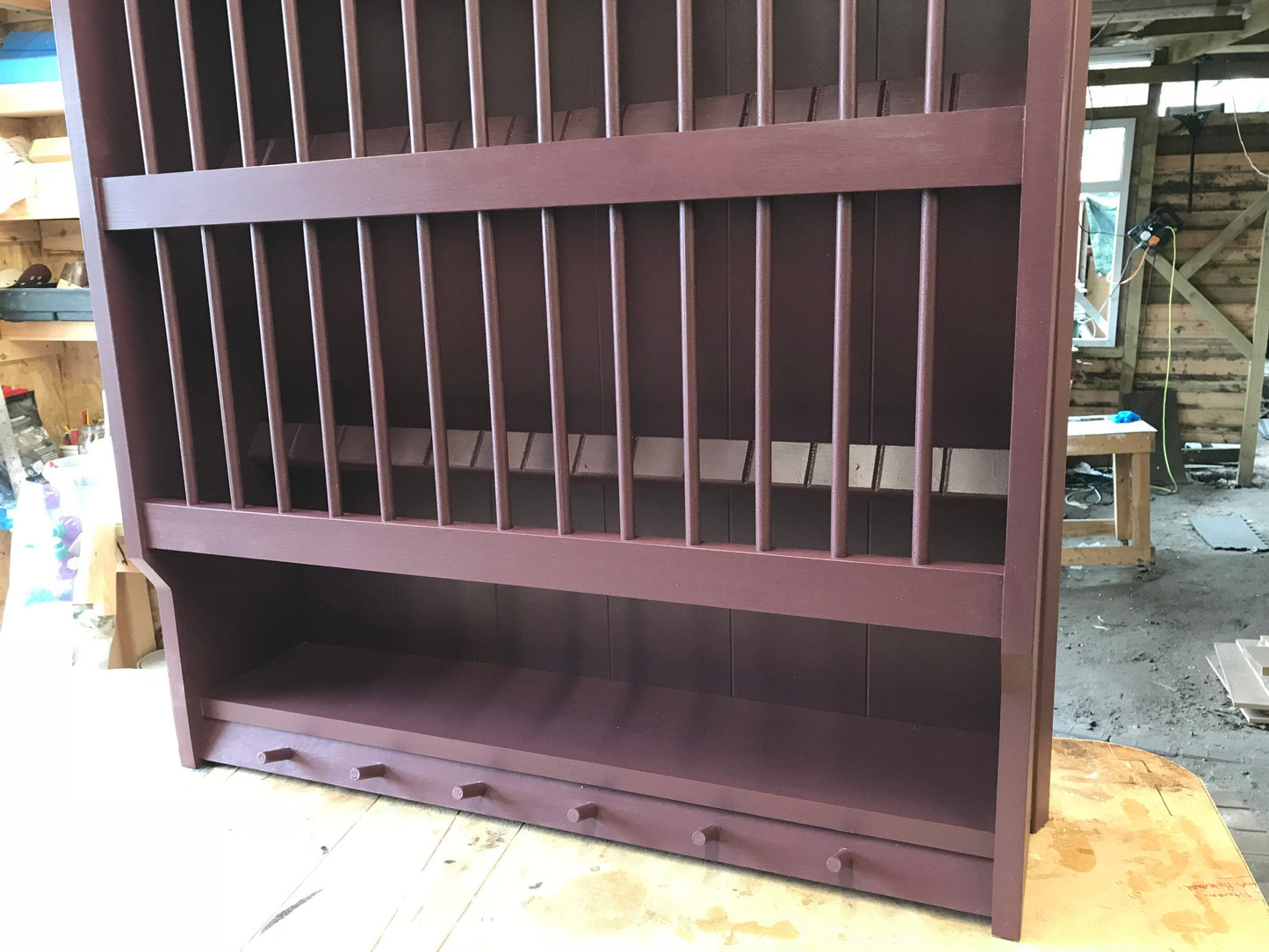 The Swallow kitchen pine handmade plate rack available in your chosen f&b colour