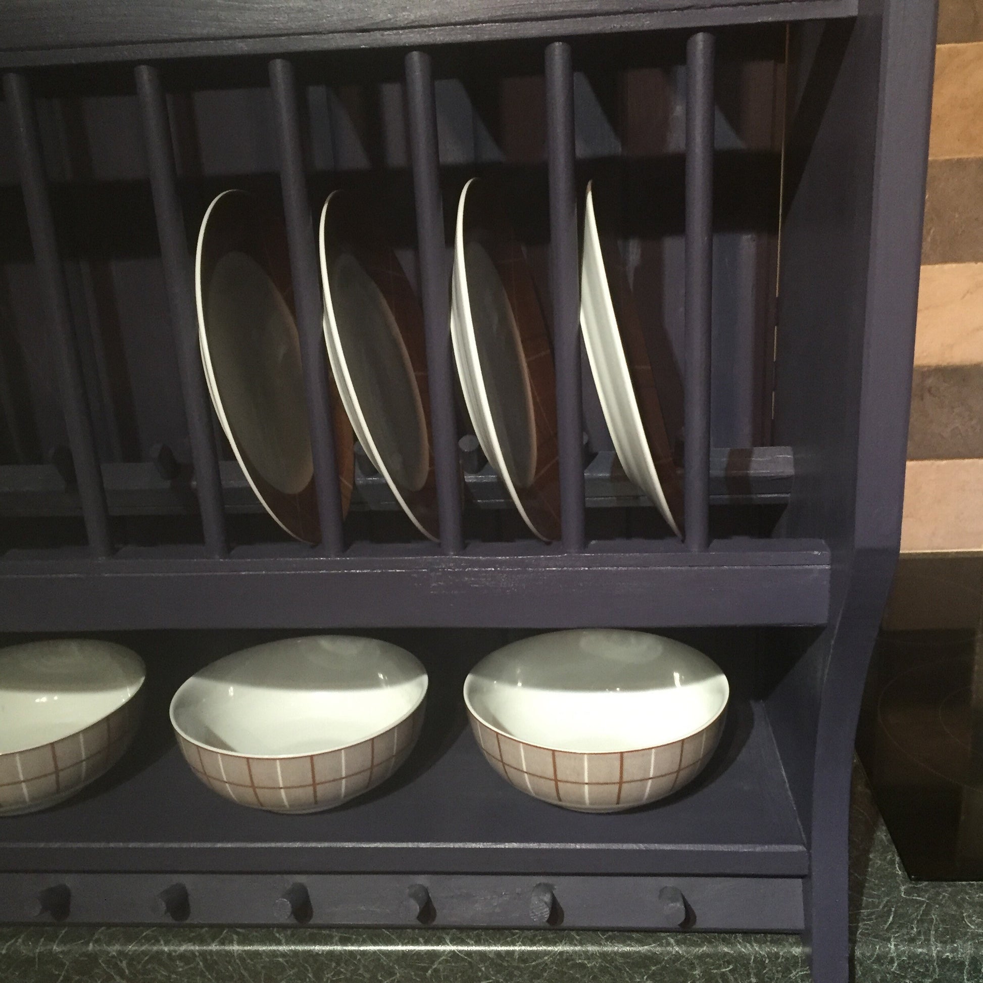 The Amber kitchen pine handmade plate rack available in your chosen f&b colour