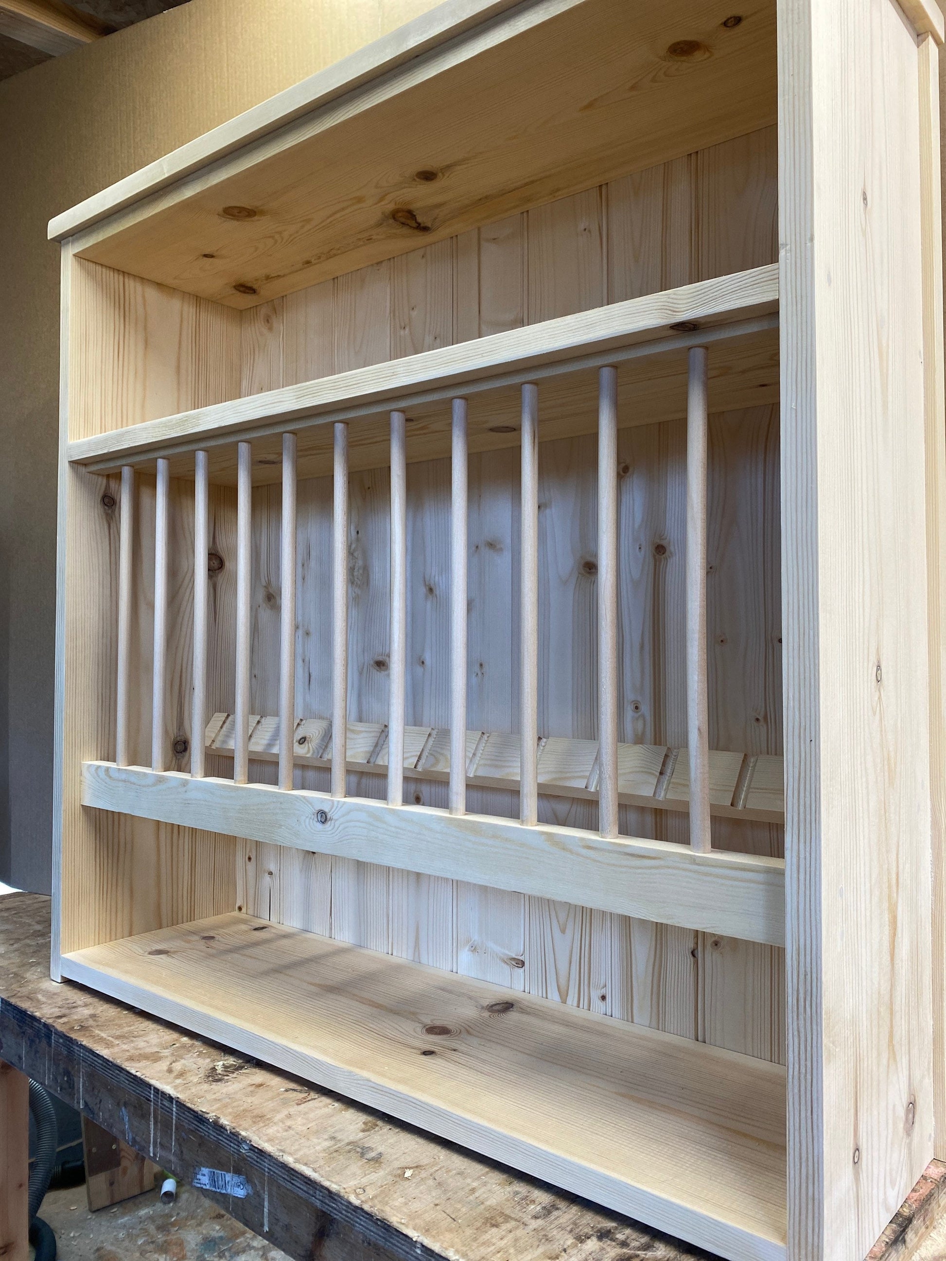 The Colchester natural kitchen solid pine handmade plate rack storage custom made to order