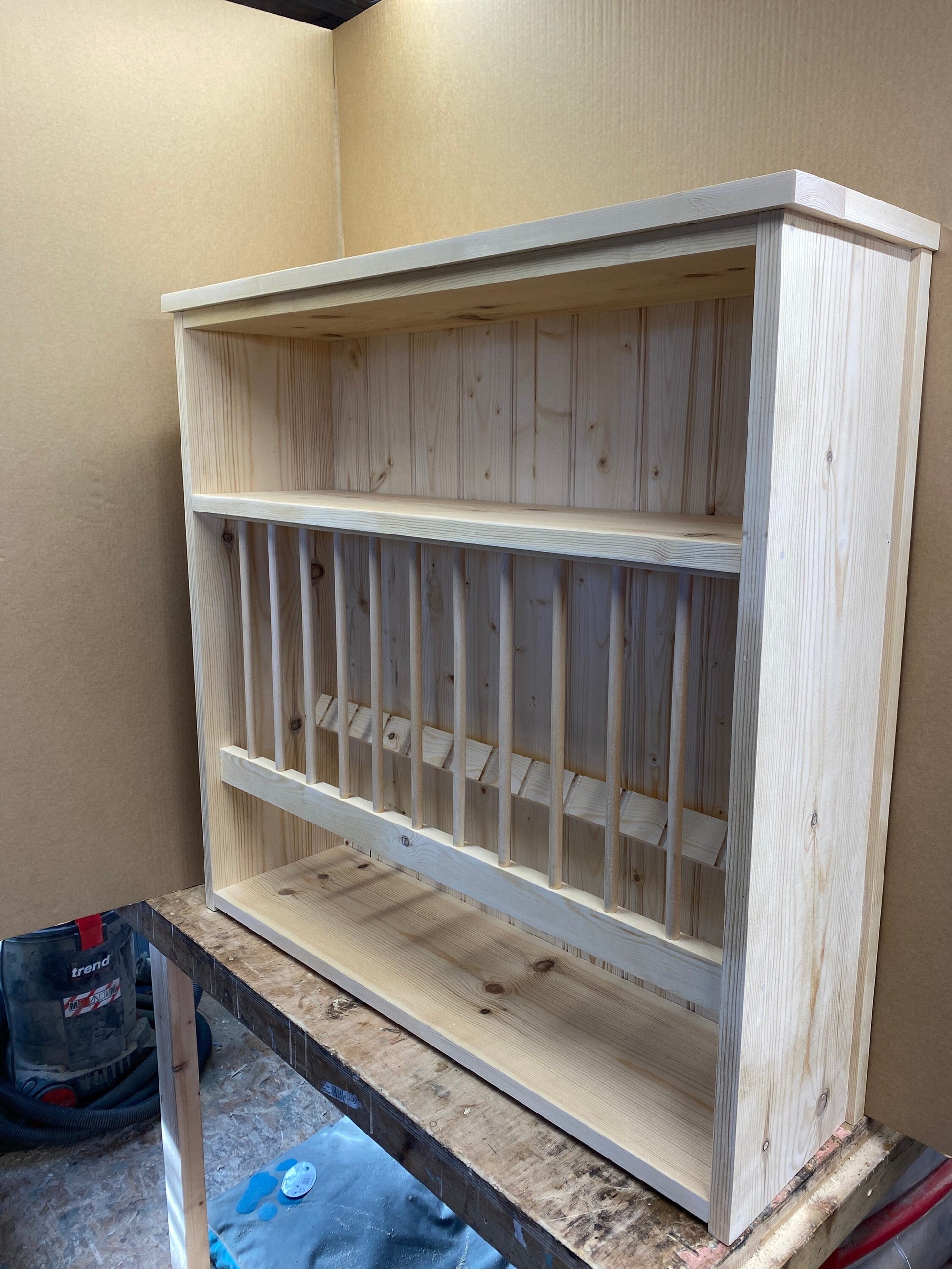 The Colchester natural kitchen solid pine handmade plate rack storage custom made to order