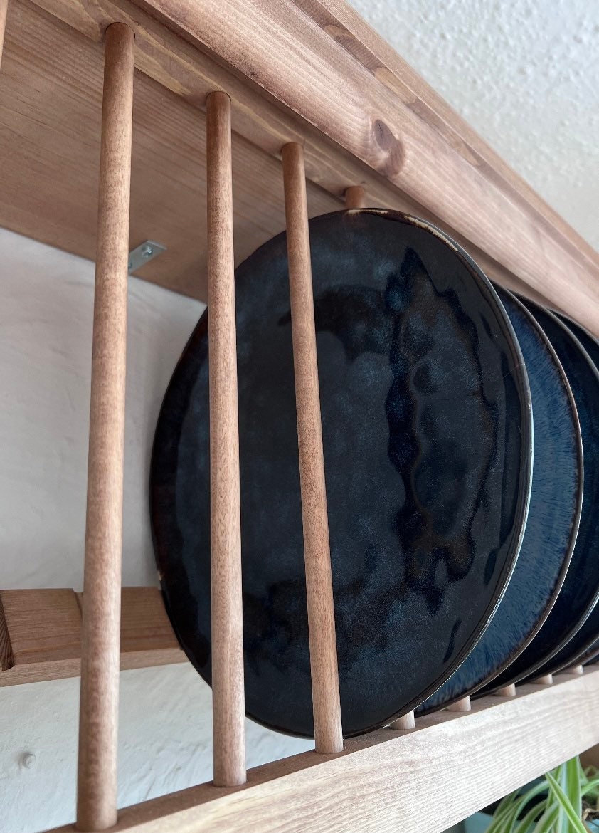 The Cumbria handmade kitchen pine plate rack storage