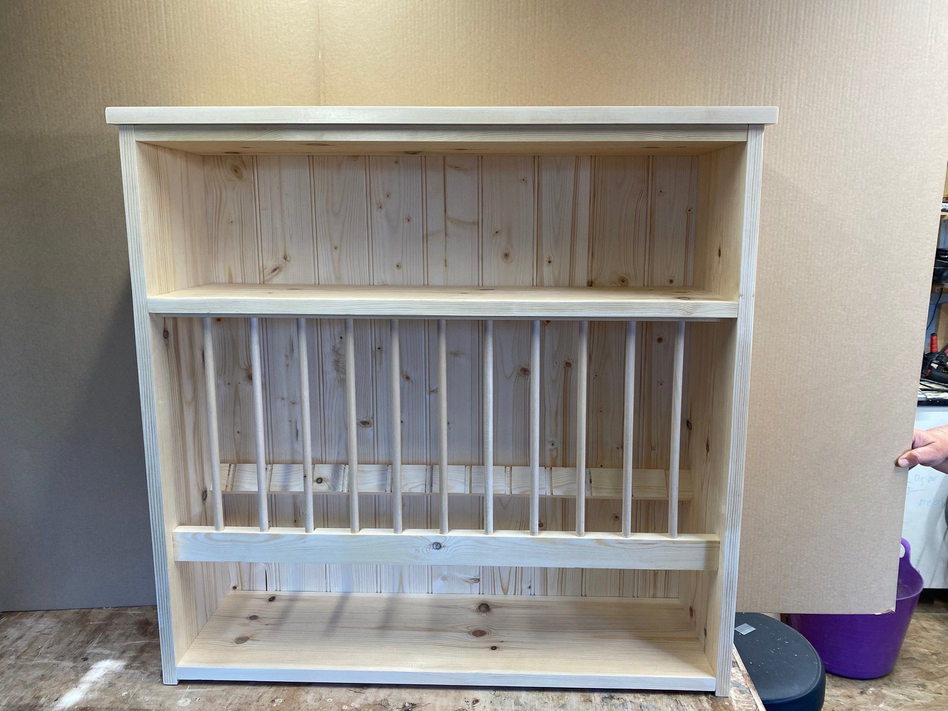 The Colchester natural kitchen solid pine handmade plate rack storage custom made to order