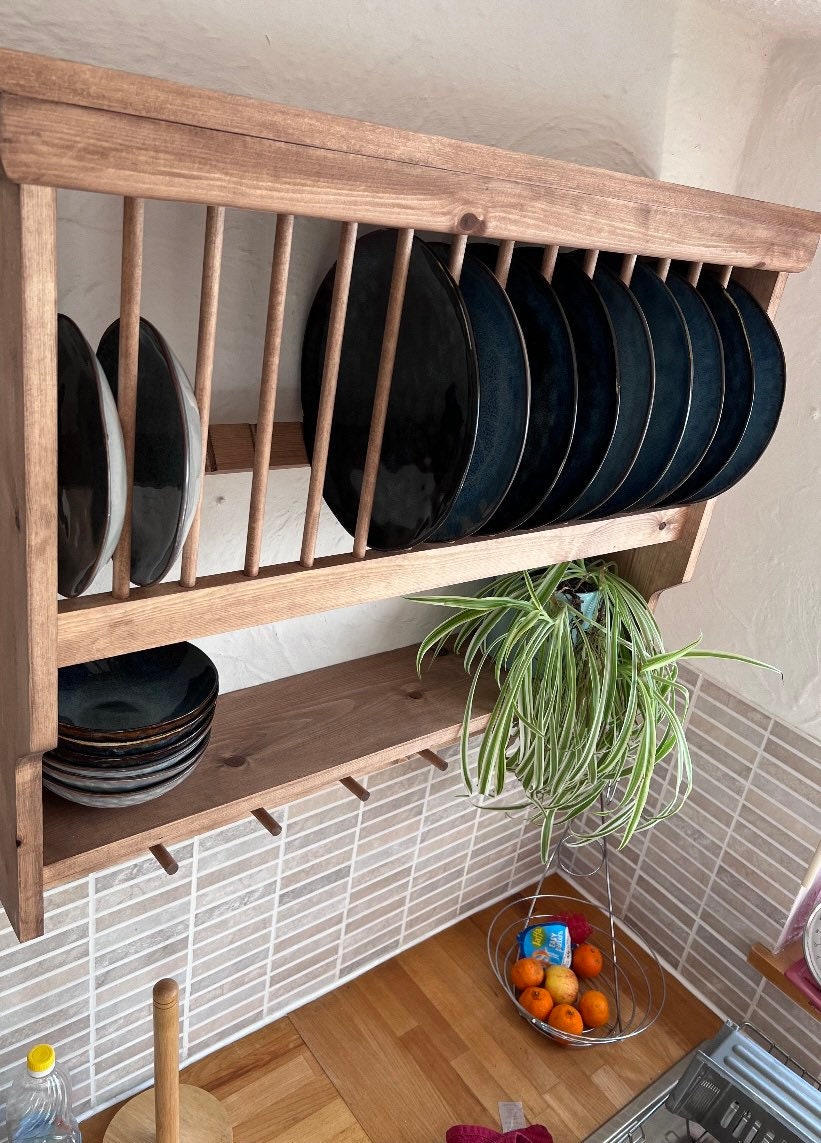 The Cumbria handmade kitchen pine plate rack storage