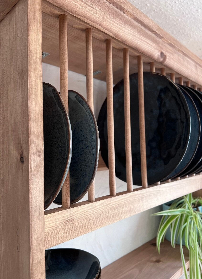The Cumbria handmade kitchen pine plate rack storage