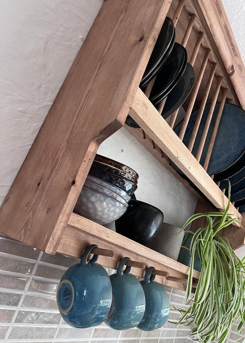 The Cumbria handmade kitchen pine plate rack storage