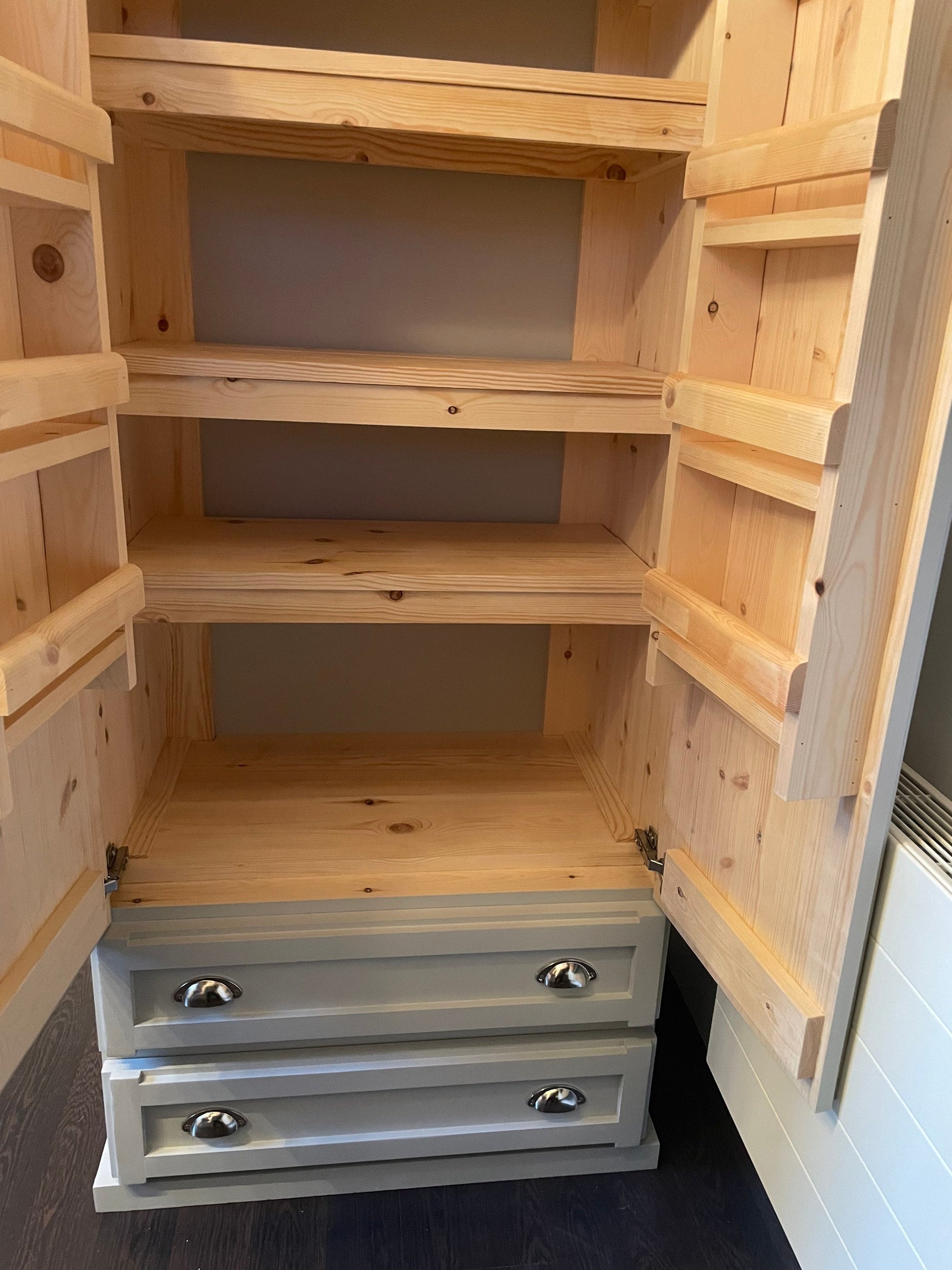 The Wales Handcrafted bespoke custom made to order pantry larder finished in your chosen farrow and ball colour deposit available