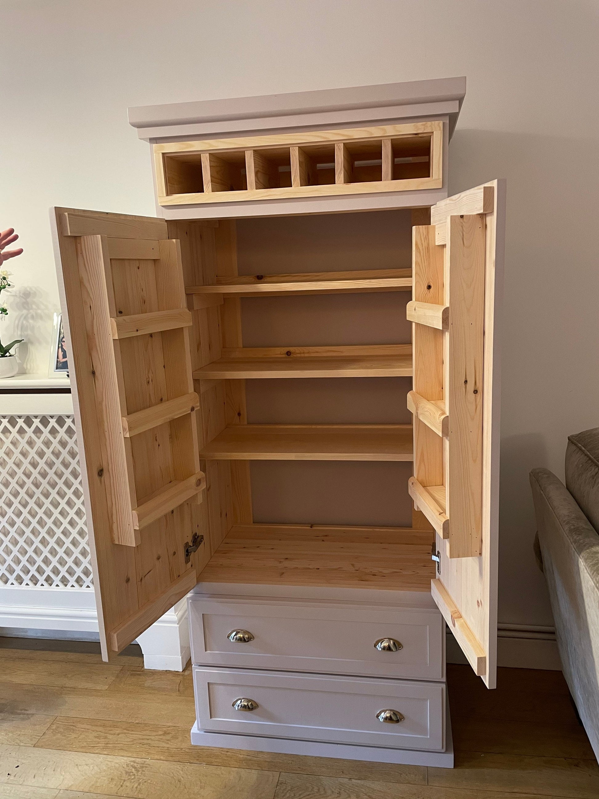 The Wales Handcrafted bespoke custom made to order pantry larder finished in your chosen farrow and ball colour deposit available