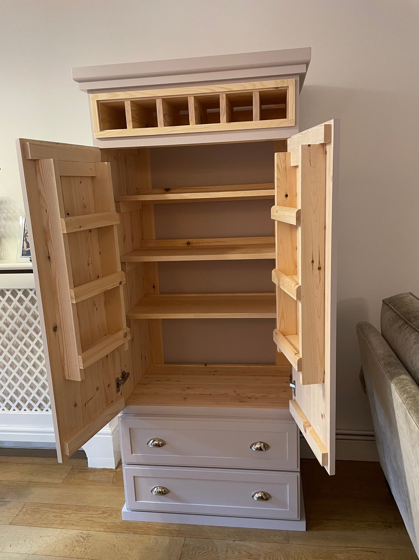 The Wales Handcrafted bespoke custom made to order pantry larder finished in your chosen farrow and ball colour deposit available