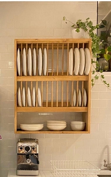 The Riddings stained double handmade plate rack storage