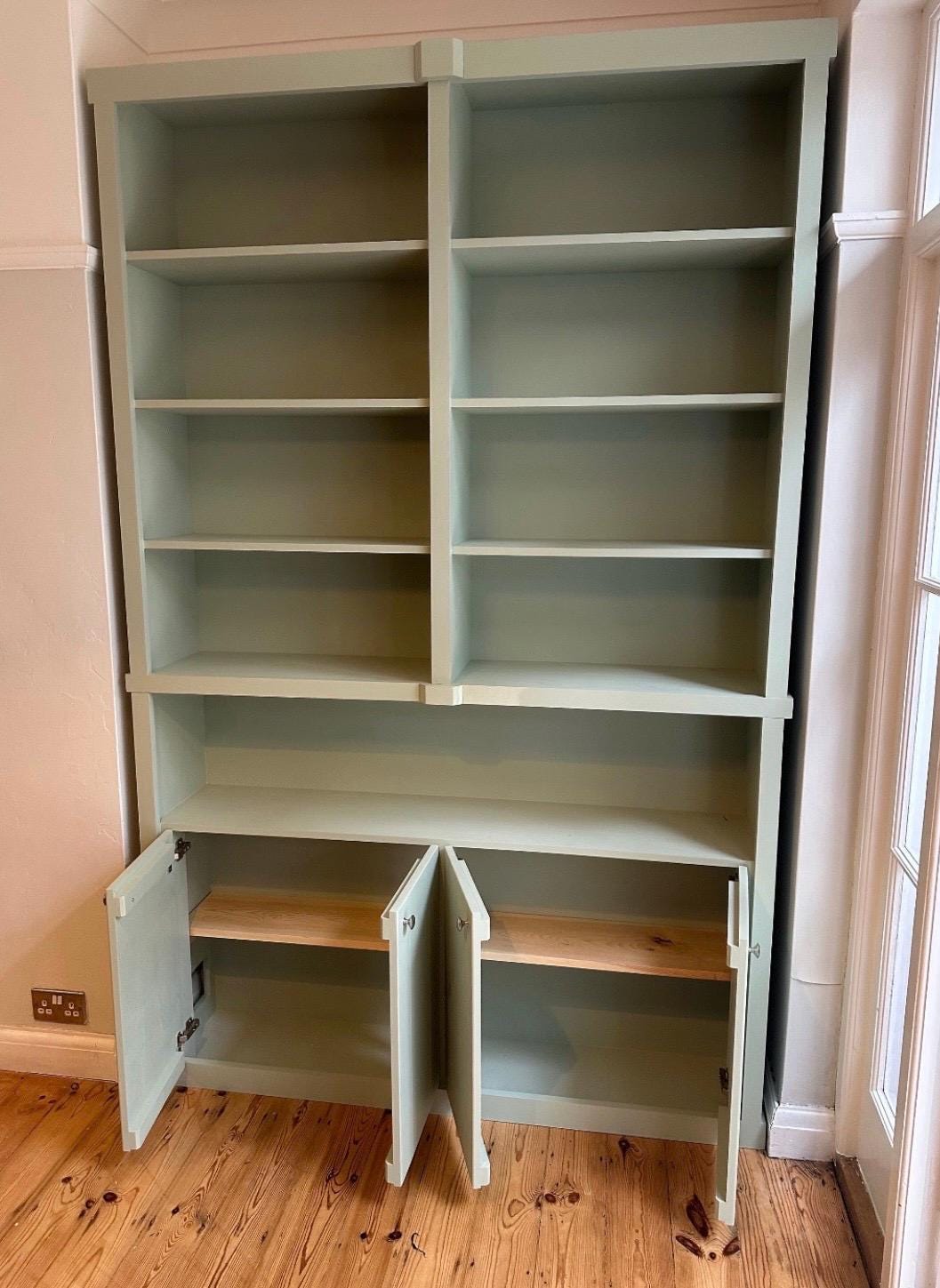 Granchester bookcase library handcrafted bespoke made to order deposit option available finished in your chosen colour choice