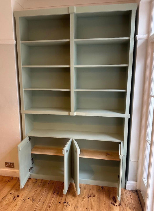 Granchester bookcase library handcrafted bespoke made to order deposit option available finished in your chosen colour choice