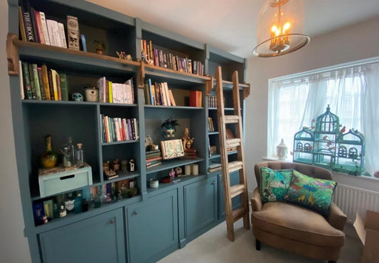 Warminster bookcase library handcrafted bespoke made to order deposit option available finished in your chosen colour choice