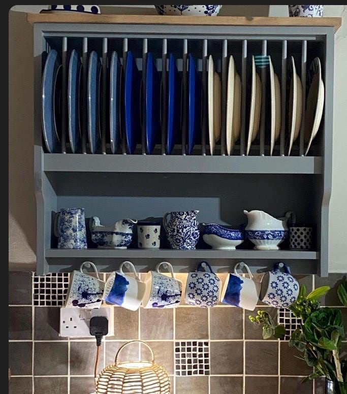 The Kilburn handmade kitchen plate rack storage finished in your chosen farrow and ball colour