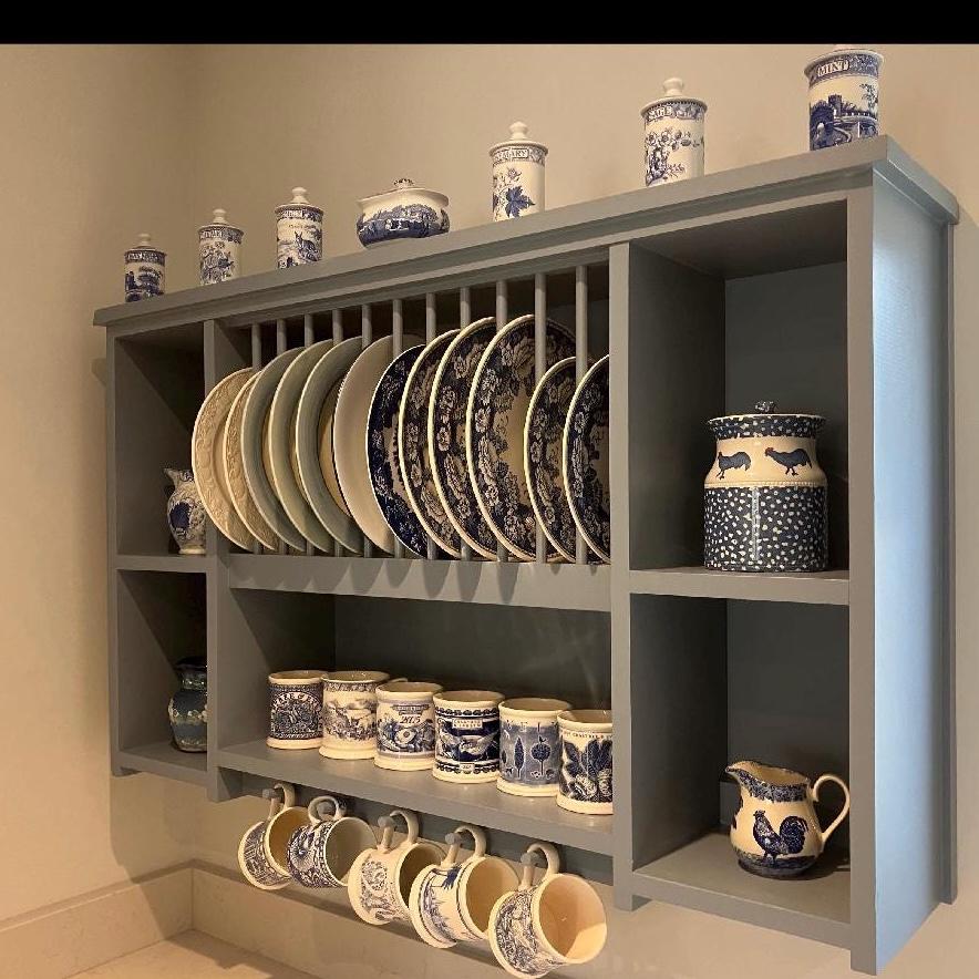 The Collins handmade pine kitchen plate rack storage available in your chosen f&b colour 12 plate setting