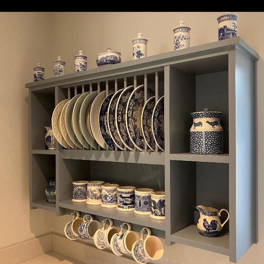 The Collins handmade pine kitchen plate rack storage available in your chosen f&b colour 12 plate setting
