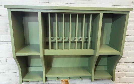 The Allsop handmade pine kitchen plate rack storage available in your chosen f&b colour