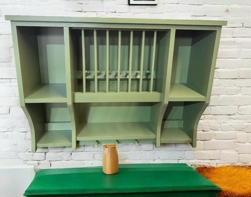 The Allsop handmade pine kitchen plate rack storage available in your chosen f&b colour