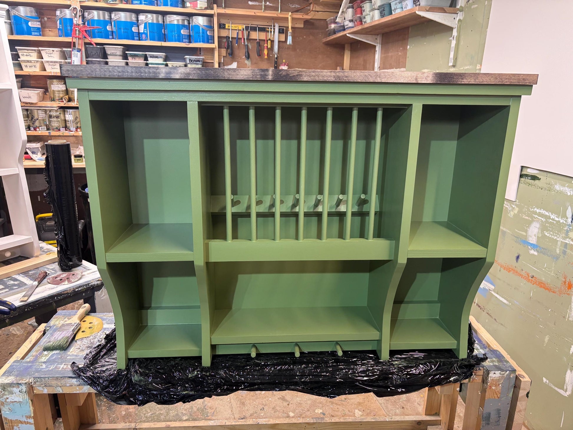 The Swaine handmade pine kitchen plate rack storage available in your chosen f&b colour