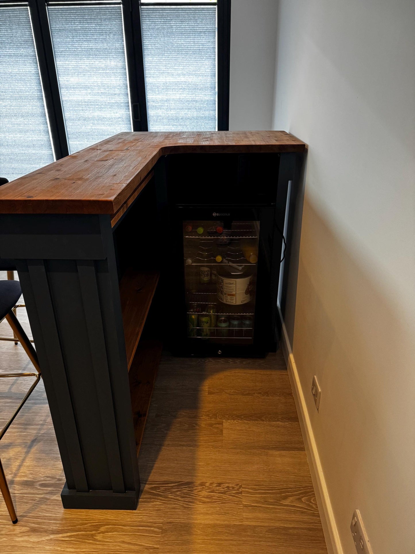 The Dunsley 900mm Deep Premium Bar with fridge space - finished in any farrow and ball colour can made left or right handed