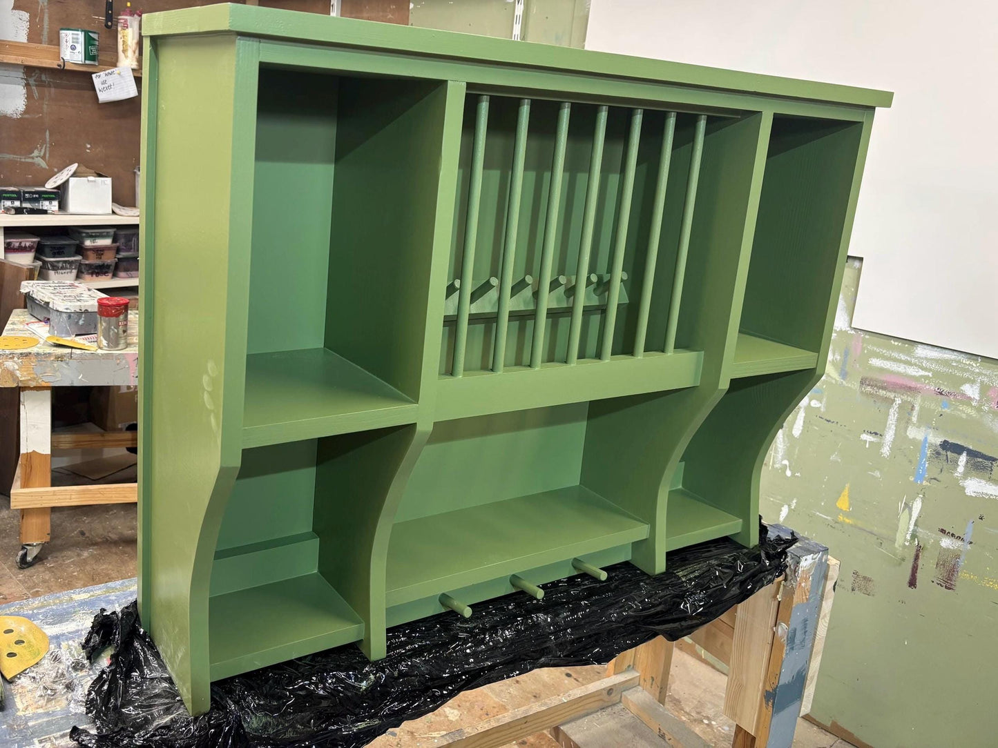 The Allsop handmade pine kitchen plate rack storage available in your chosen f&b colour