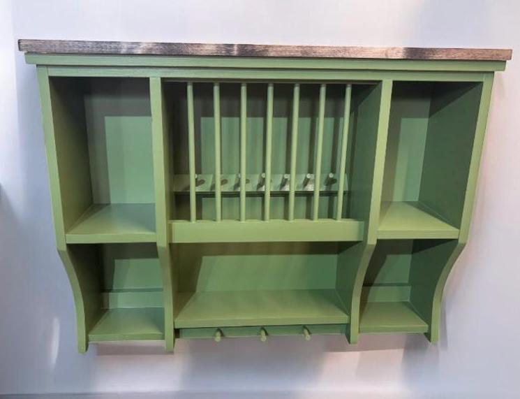 The Swaine handmade pine kitchen plate rack storage available in your chosen f&b colour