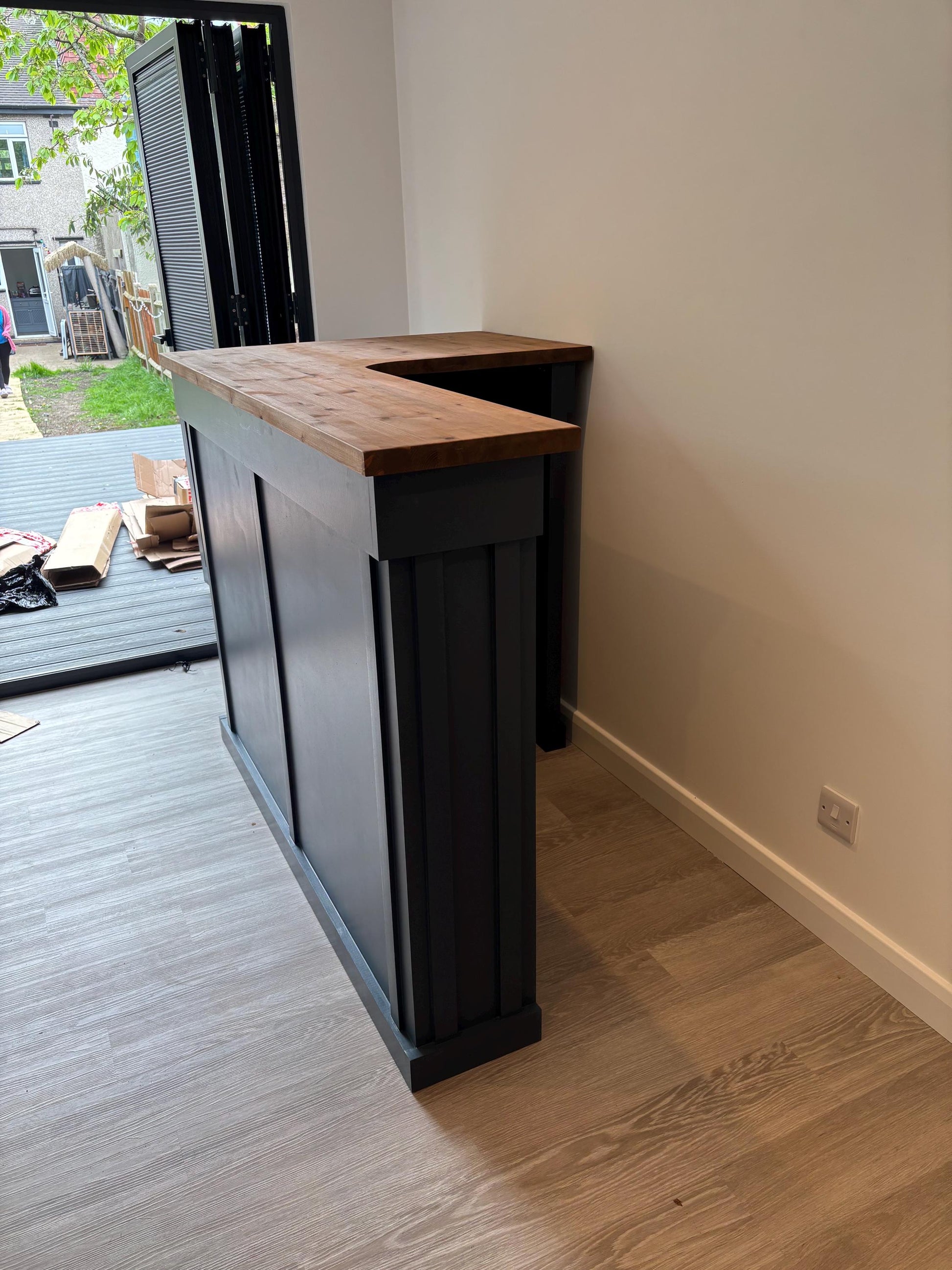The Dunsley 900mm Deep Premium Bar with fridge space - finished in any farrow and ball colour can made left or right handed